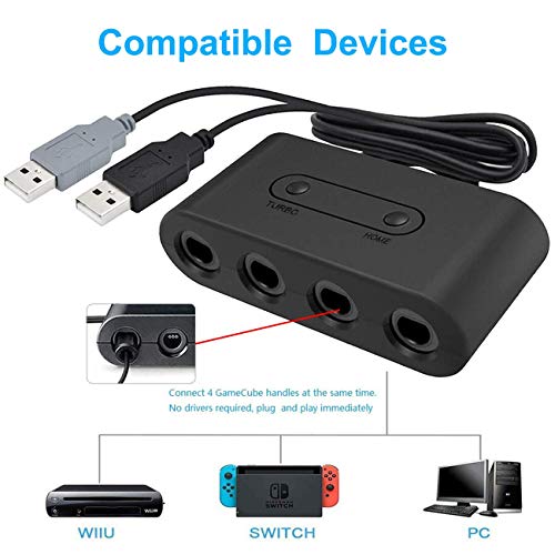 Wii U GameCube kontroler Adapter, Gamecube NGC kontroler Adapter za Wii U, Nintendo Switch i PC USB.Jednostavan za uključivanje i nema potrebe vozača.4 Porta Turbo Dugme