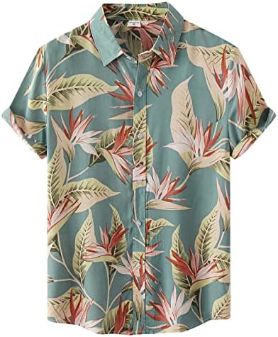 Mužjak Havaji listovi ispisa od dva komada kratkih rukava Okrećite košulju na ovratniku Džepne kratke hlače Vintage odijelo