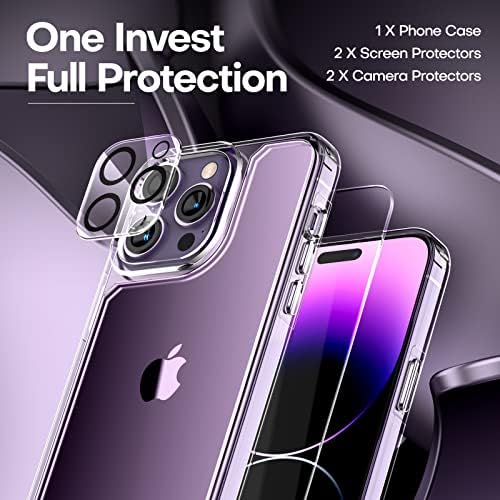 Tauri za iPhone 14 Pro Max Case, [5 u 1] 1x Clear CASE [ne-žuti] sa 2x zaslona od kaljenog stakla + 2x zaštitnik