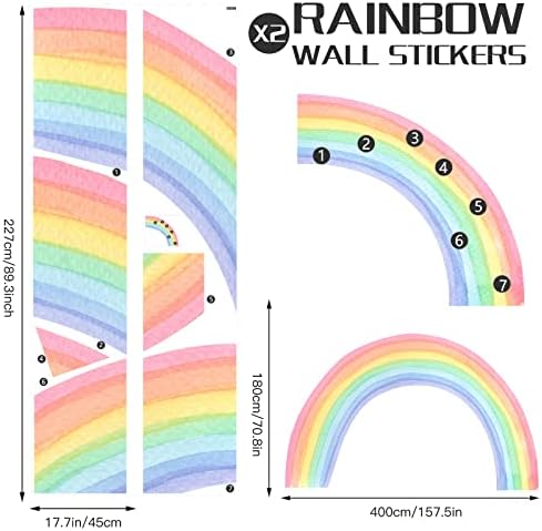 Half akvarelor Rainbow zidne zidne naljepnice Velike zidne naljepnice naljepnice Pastel Rainbow naljepnice Boho zidne naljepnice Rainbow zidne naljepnice za dječji krevet Dječji dekor, 78,7 x 70,8 inča
