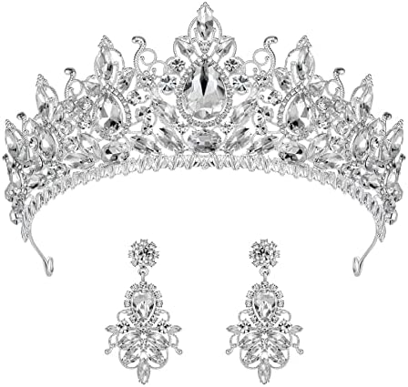 Sweetv Tiara kruna za žene, Set naušnica od 2 pakovanja vjenčane tijare, set nakita Crystal Queen Crown