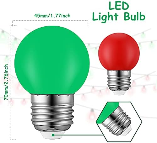 Honoson 4 komada Božićna crvena LED sijalica zelena G14 / G45 sijalice 1w 120v E26 / E27 baza male noćne