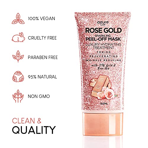 AZURE Rose Gold hidratantna Peel off maska za lice - Anti Aging, toniranje & pomlađivanje - uklanja mitesere, prljavštinu & ulja - sa 24k zlata i ružinog Hip ulja - Njega kože Made in Korea - 150ml / 5.07 fl.oz.