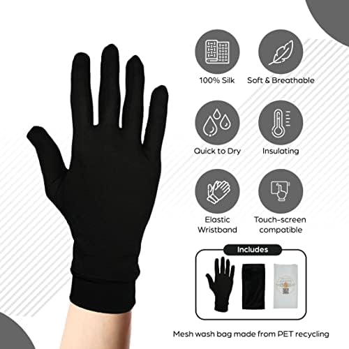 Dodir od svileskih košulja | Unutarnje termičke rukavice idealne za sport i casual trošenje | Unisex | Skijanje Vožnja biciklom | Torba za pranje uključena