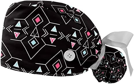 2 pakete Podesiva crna geometrijska modernih kravata kape kape za bouffant šešir sa gumbima piling kape za žene