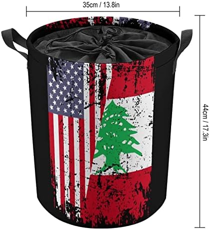 Vintage Libanon SAD Zastava Korpa Za Veš Okrugla Sklopiva Korpa Kanta Za Veš Kutija Za Odlaganje Sa Ručkom Za Uže