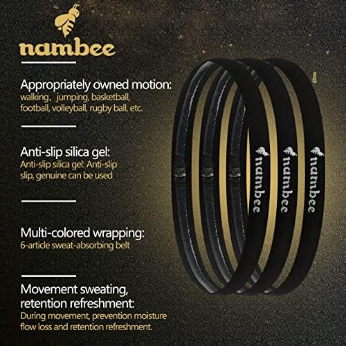 Nambee silikonska traka za kosu Mini traka za znoj 6 pakovanje, elastična silikonska vježba za kosu i trenirke