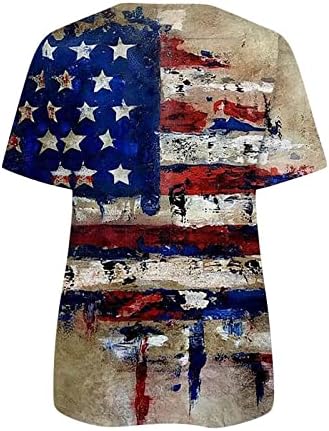 Američka zastava majica za žene Patriotska košulja V vrat kratki rukav majice Stars Stripes Print Tunic