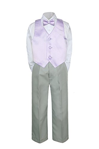 4pc Formalno dijete dječake dječaci lila LILL luk kravate srebrne pantalone odijela S-7