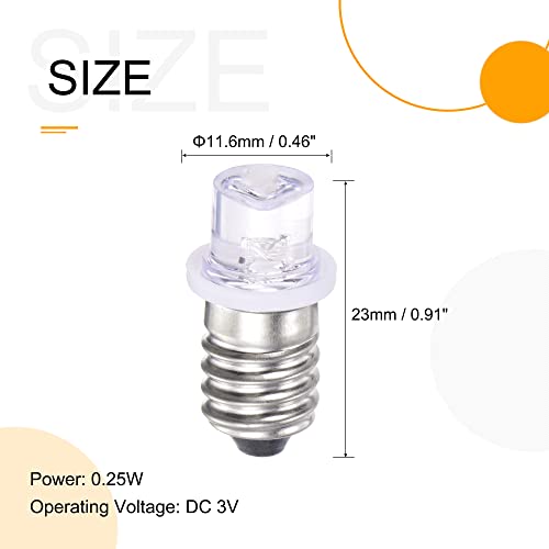 MECCANIXITY E10 Vijčana baza LED sijalica DC 3V 0.25 W Mini difuzno svjetlo sa šupljom glavom sa kutijom za odlaganje, Bijelo pakovanje od 10