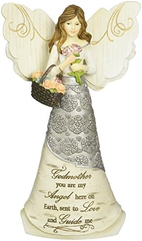 Elementi Godmother Angel Figurine paviljom, 6-inčnim, držeći košaru cvijeća, kuma, vi ste moj anđeo ovdje na Zemlji