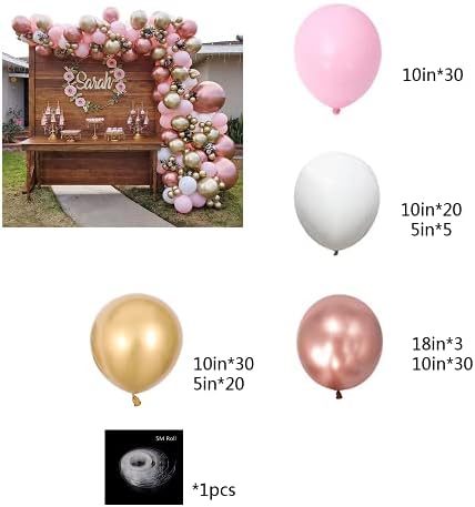 138kom Pink baloni luk Kit Shiny Metallic Rose Gold & amp; Chrome Gold Latex baloni savršen za rođendansku