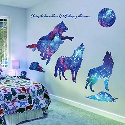 Uklonjivi zvjezdani Vuk Kućni dekor Kućni dekor Kreativni plavi Galaxy Wolf soba zidna naljepnica Easy Peel
