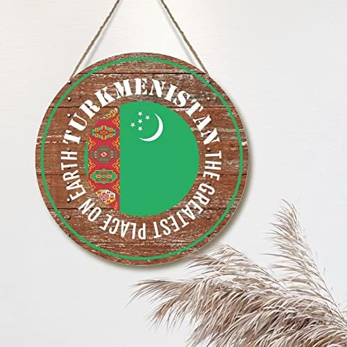 Vješalica za dočelnike Najveća mjesta na Zemlji Turkmenistan Wood Sits Turkmenistan Country Flag Wood Sign Zidni dekor Travel Poklon Nation Suvenir Rustic Znakovi za vrata 10x10in
