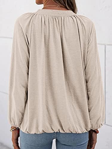 Ženske košulje bluze labavi Fit plisirani vrat za posadu trendi vrhovi Dugi rukav slatke Casual majice boja