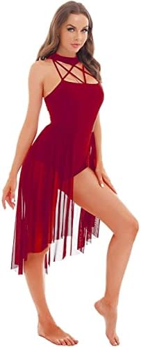 Ranrann ženski Halter vrat lirski balet ples Leotard haljina mreža Iregularni plesni kostim visok nisko