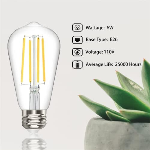 BONGBADA 6 Pack 6W LED Edison sijalica,60 W ekvivalent,Vintage filament sijalice Warm White,CRI 90 zaštita