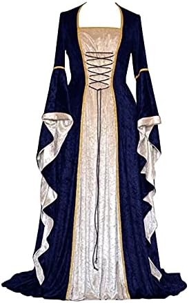 Renesansna haljina, ženski retro stil jednobojna truba dugih rukava princeza haljina Maxi haljina
