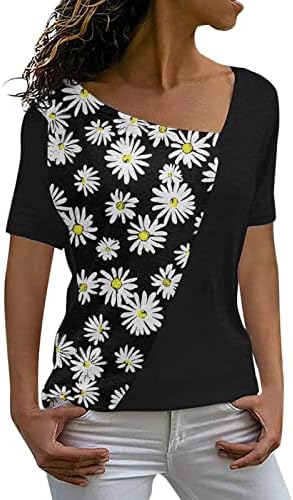 Žene Top 2023 Pamuk s kratkim rukavima V izrez Grafički print cvjetni casual top majica za djevojke Jesen