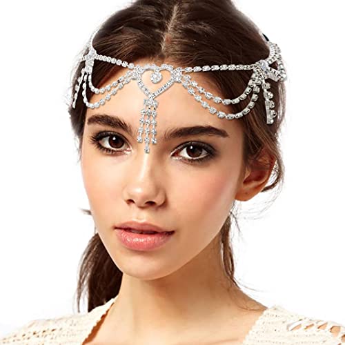 Woeoe Rhinestone Head Chain Silver Bridal Headpieces Flapper Bridal Festival Costume Hair nakit za žene