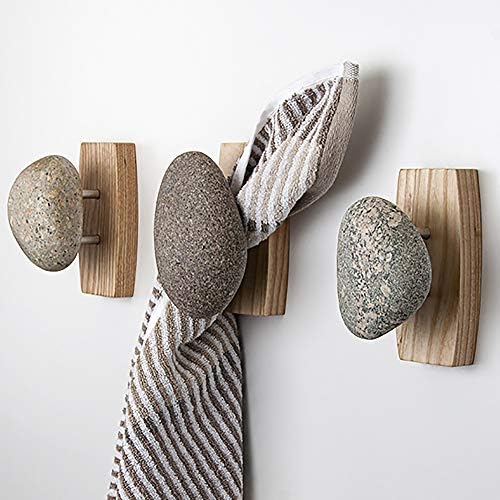 Kuka za morsko kamenje - kuka za kaput - ručno odabrano, zidna kuka za prirodnu kamenu sa elegantnom drvenom