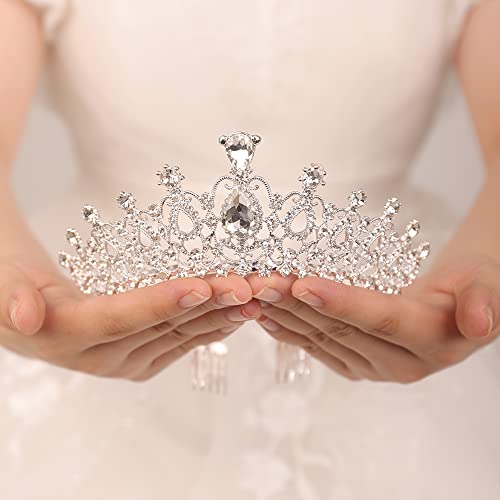 Jwicos Srebrna kruna od tijare sa češljem za žene elegantna Kristalna tijara za mladenke vjenčana kruna