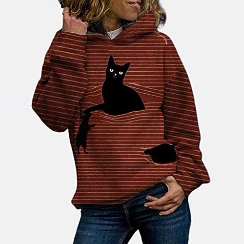 Ženske djevojke dukseve slatka mačka prugasta otisla novost pulover dugih rukava s kapuljačom s kapuljačom