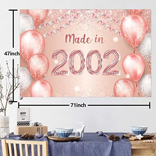 Made in 2002 Rose Gold Happy 21st Birthday Banner Cheers to 21 Years old Backdrop Balloon Confetti Theme