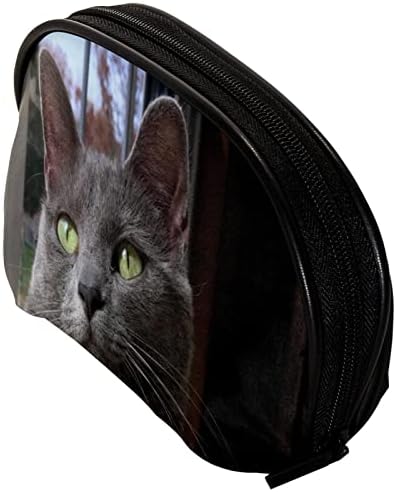 Mala šminkarska torba, patentno torbica Travel Cosmetic organizator za žene i djevojke, životinjska siva mačka