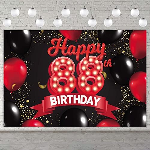 Sretan 88. rođendan crvene i Crne Banner Backdrop dekoracije baloni tema dekor za djevojčice žene princeza
