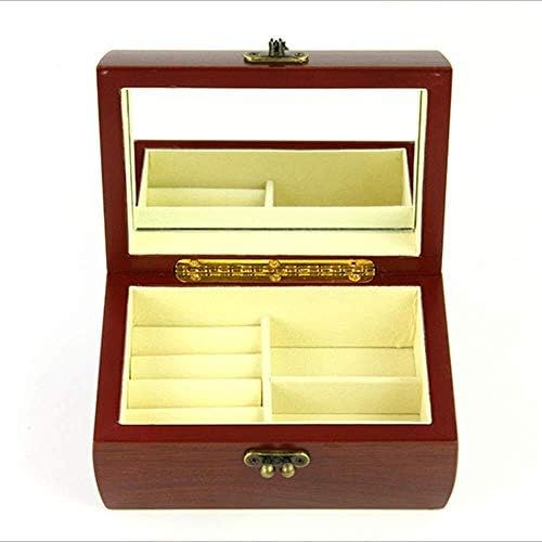QTT drvene kutije za nakit 2 sloja sa ogledalom Organizator nakita Retro sanduk za nakit za vjenčanje poklon kutija za nakit za žene