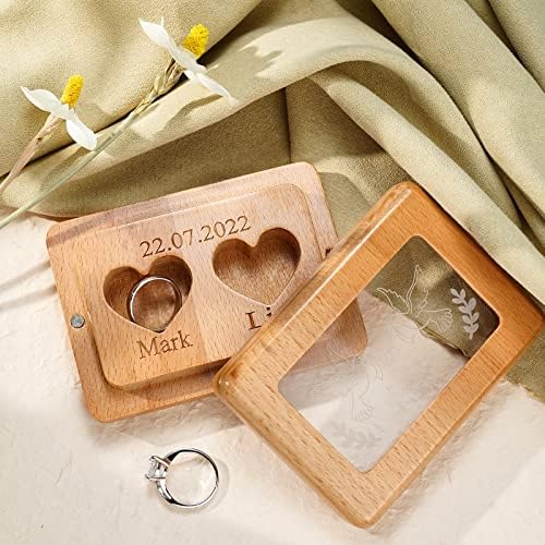 Prilagođena prstena za 2 prstena personalizirana urezana drvena prstena za angažman držač prstena za prsten nakit prijedlog vjenčanih ceremonija Pokloni za djevojčice nevjeste žene