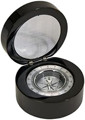 Kreativni pokloni 069255 Crna okrugla drvo kutije sa kompasom i graviranjem ploče