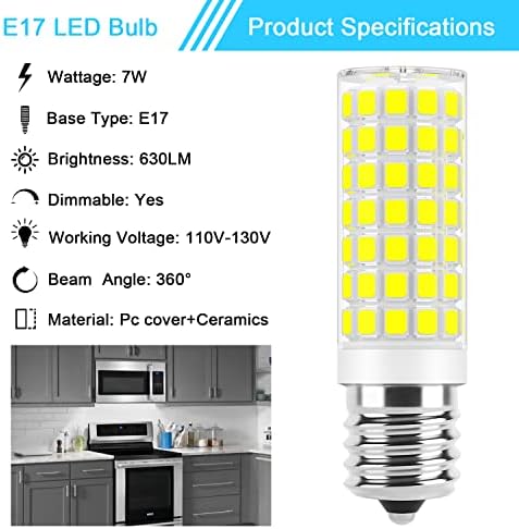 E17 LED sijalica sa mogućnošću zatamnjivanja, 7W sijalica za mikrotalasnu pećnicu, 120v 60W ekvivalent sa