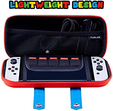 FUNLAB Switch Case kompatibilan sa Nintendo Switch/OLED, slatka prenosiva Switch torbica za nošenje sa 10 držača za igre za Mario Fans-Red