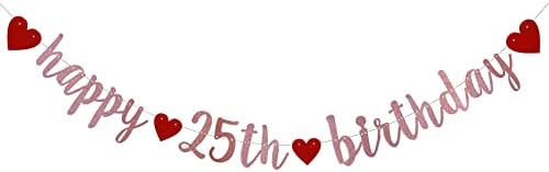 Sretan 25. rođendan banner, pre-nagorjela, ružičasto zlatni sjajni papir vijenca za 25. rođendan ukrasi