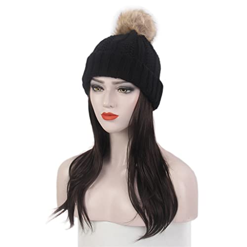Yfqhdd modni ženski šešir za kosu crni pleteni šešir perika duga ravna crna perika šešir stilski ličnost