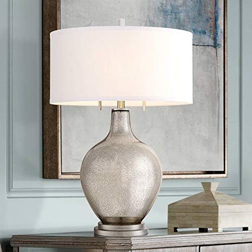 Possini euro dizajn Louie Moderna luksuzna stolna lampa 28 1/2 visoka živa stakla srebrna bijela tkanina