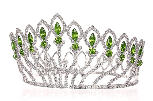 Pageant Beauty Contest Svadbeno Vjenčanje Puna Kruna-Posrebreni Zeleni Kristali T1185