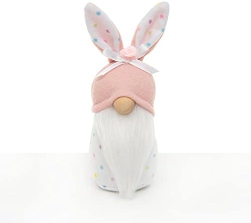 Meravić Beatrix Bunny Gnome White / Pink sa pindot uzorka žičane uši, luk, drveni nos, bijela brada i rep