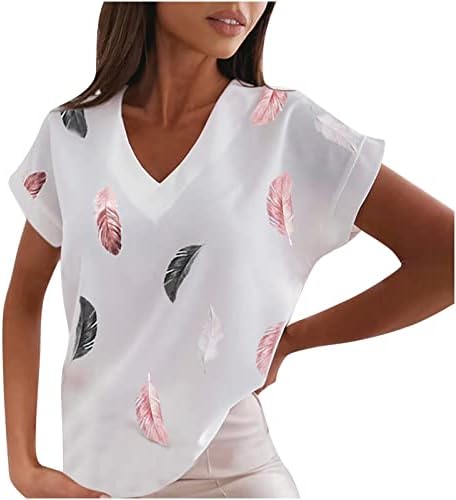 NOKMOPO radne majice kratkih rukava za žene Žensko ljetno casual t krv print v izrez kratki rukav majica