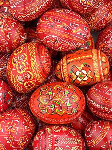 Vjerski pokloni 6 Crvena ručna oslikana ukrajinska drvena uskršnja jaja Pysynky Pysanki 2 5/8 inča