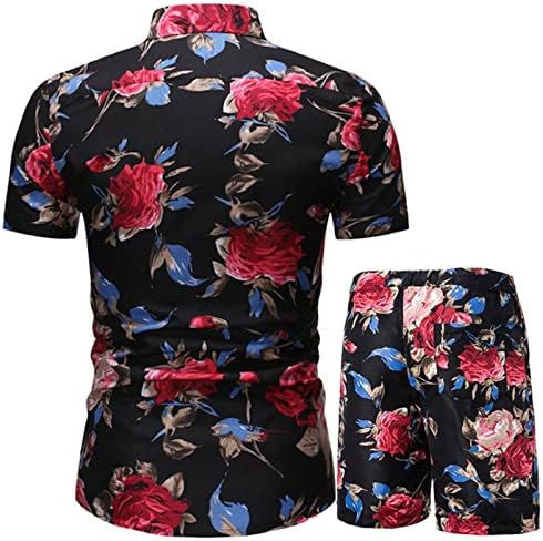 RBCulf muškarci Havajiske košulje i kratke hlače za plažu 2pc tipke za odijelo niz rever kratke rukave bluza vrhovi trupa