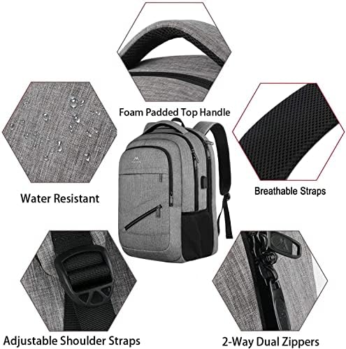 Matein Travel Backpack, TSA Veliki putnički ruksak za žene Muškarci, 17 inčni poslovni let odobren nošenje ruksaka sa USB punjačem lukom i rukom za prtljag, izdržljivi koledž, siva
