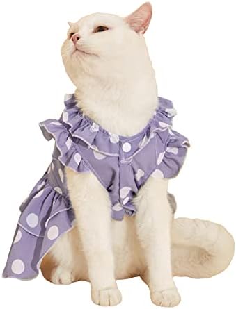 Qwinee polka dot uzorak mačka haljina ruffle rukave mačene haljine za pse za malene pse štene ljubičaste