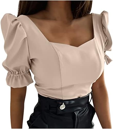 Ženske ljetne bluze Elegantni kratki puff rukavi slatkim vrhovima vrata Smocked 2023 Trendy snimljene majice