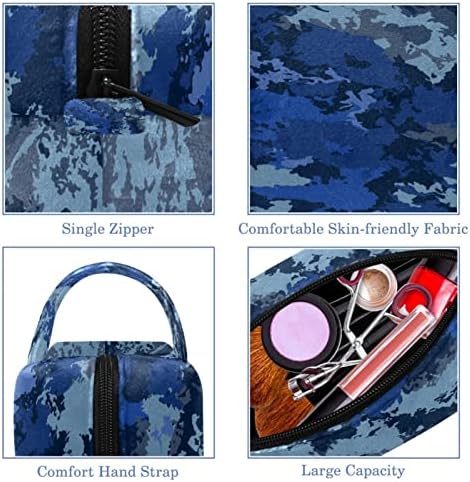 Mala torba za šminkanje, patika za zipper Travel COSMETIC organizator za žene i djevojke, mornarsko plavo kamuflažno sažetak
