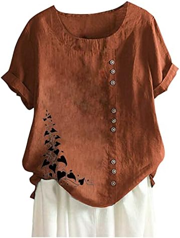Žene Ljeto pamučno posteljina majica Labave casual crewneck s kratkim rukavima košulje za ispis Comfy prozračni