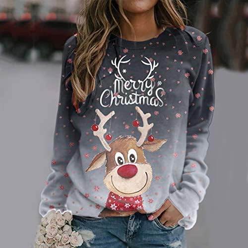 Božićni vrhovi Žene kauzalne dukseve s dugim rukavima Pulover Labavi Xmas Crewneck Duks grafički džemper