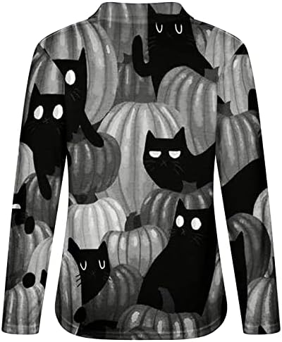 Ženska dukserica za Halloween s dugim rukavima Funny Cat Pumpkins Grafički pulover Trendi patentni zatvarač b bluza